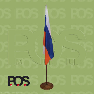 Флагшток металлический напольный тёмный бук, с флагом России 90х135 см., однорожковый FTK-1
